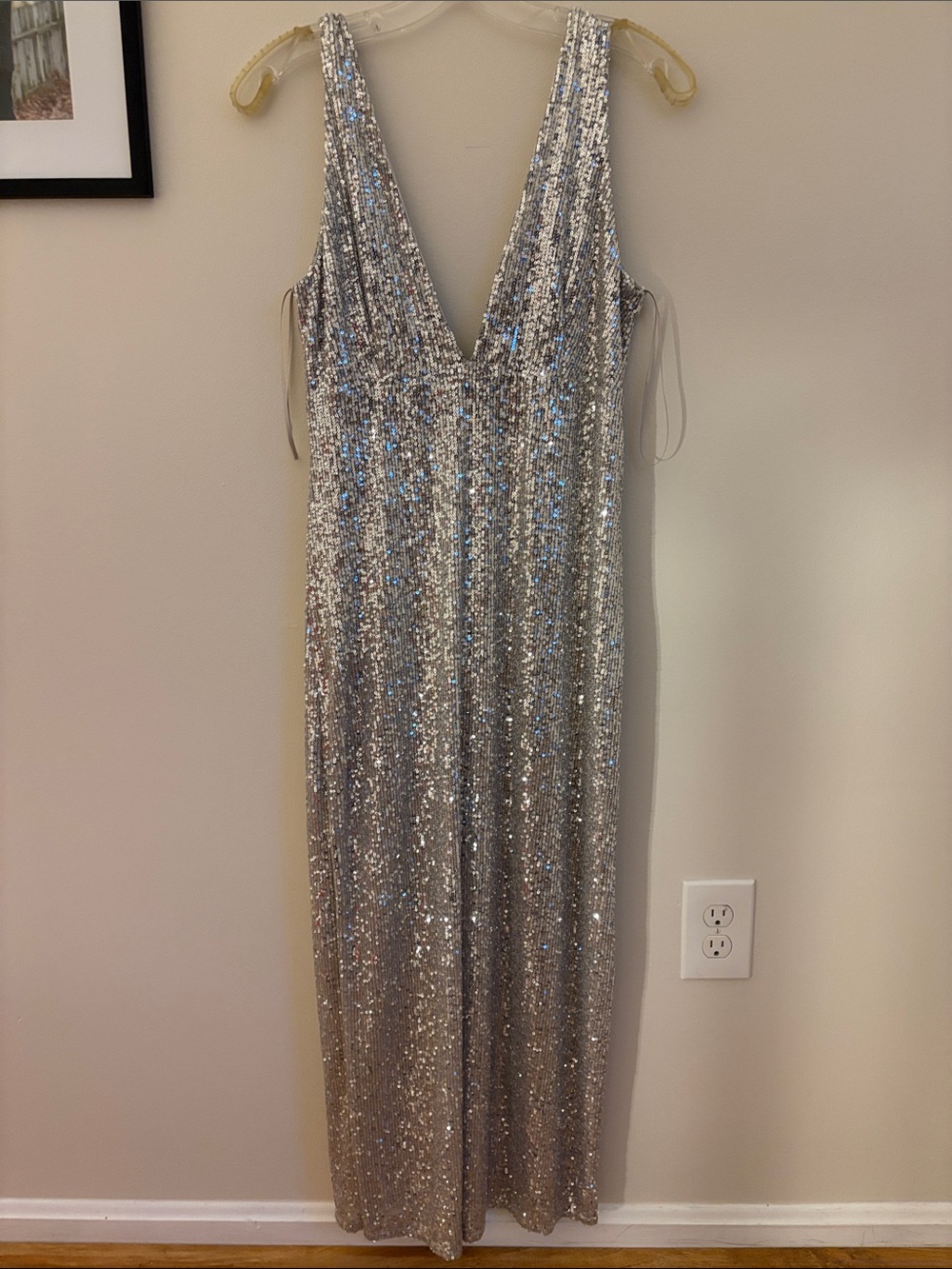 Abercrombie & Fitch Silver Sequin V-Neck Maxi Dress
